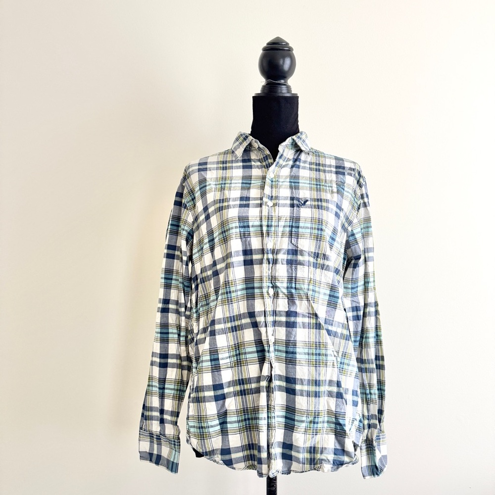 Men’s Vintage Y2K American Eagle Outfitters Plaid Button-Down – Size Medium
